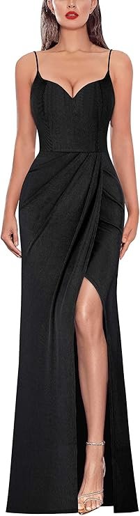 VFSHOW Womens Formal Prom Ruffle One Shoulder Strap Ruched Maxi Dress 2024 Sexy Twist Front Split Wedding Guest Evening Gown